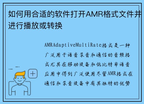 如何用合适的软件打开AMR格式文件并进行播放或转换